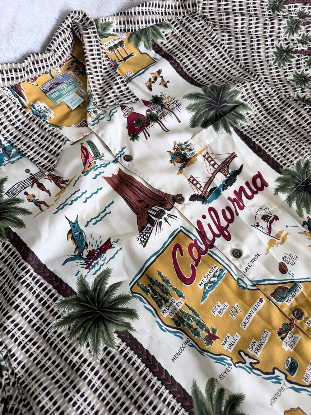 Reyn Spooner California Map Print Rayon Hawaiian Shirt XXL